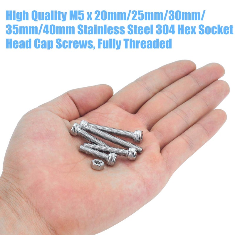 DYWISHKEY 70 Pieces M5 x 20mm/25mm/30mm/35mm/40mm Stainless Steel 304 Hex Socket Head Cap Bolts and Nuts Kit - Image 5